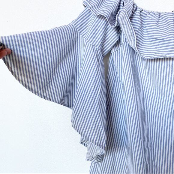 Jealous Tomato Off the Shoulder Bell Sleeve Pinstripe Dress Size Large - Picture 5 of 10